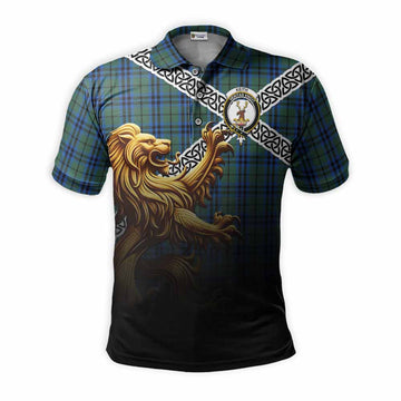 Keith Crest Tartan Polo Shirt with Golden Lion Emblem Celtic Style
