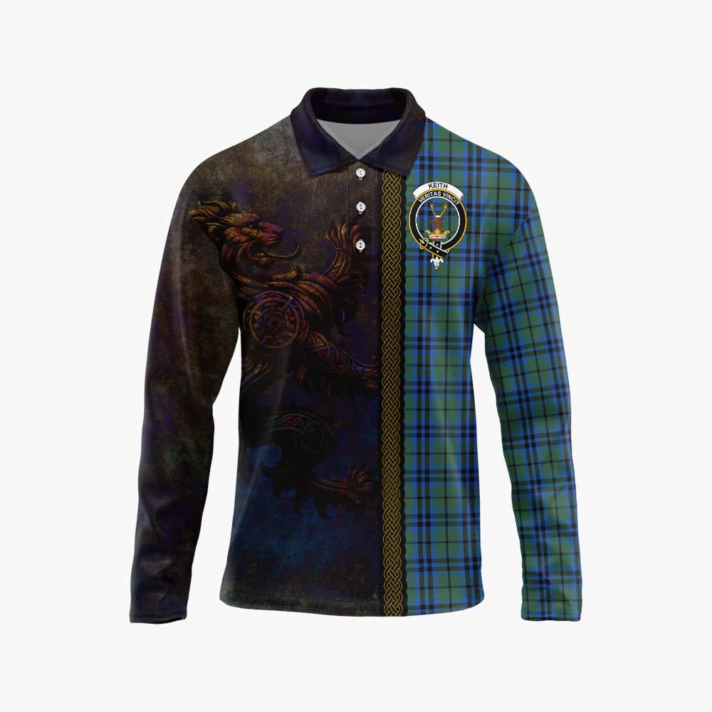 Tartan Vibes Clothing Keith Tartan Family Crest Long Sleeve Polo Shirt Alba Gu Brath Be Brave Lion Ancient Style