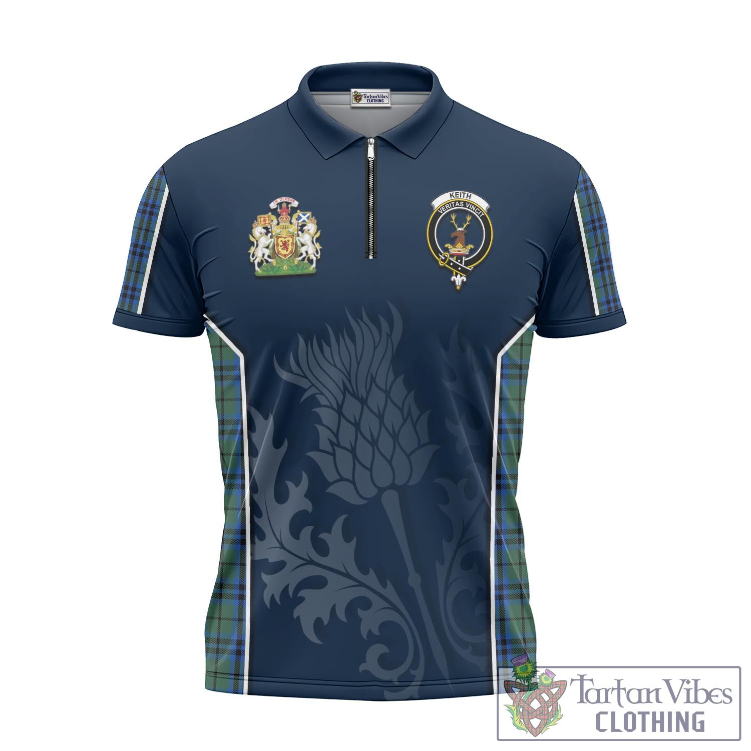 Tartan Vibes Clothing Keith Tartan Zipper Polo Shirt with Family Crest and Scottish Thistle Vibes Sport Style