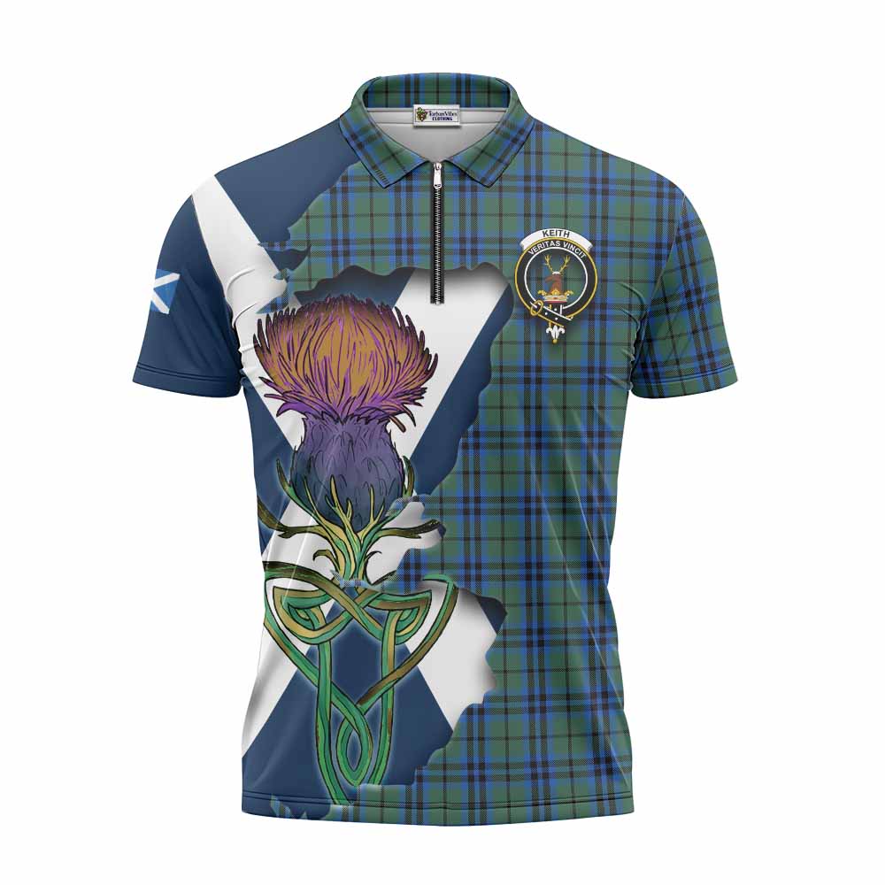 Tartan Vibes Clothing Keith Tartan Family Crest Zipper Polo Shirt Scottish Thistle Celtic Inspired