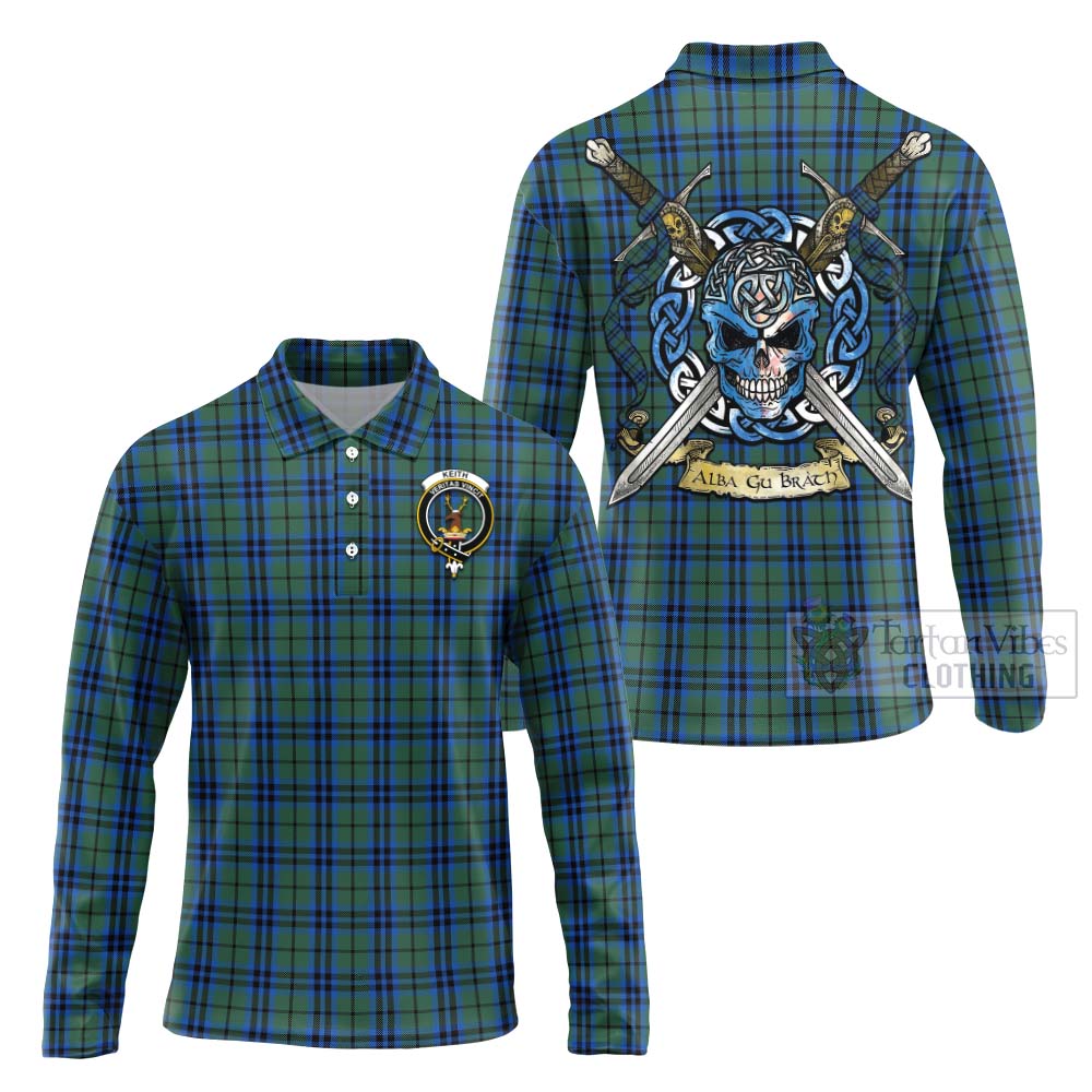 Keith Tartan Long Sleeve Polo Shirt with Family Crest Celtic Skull Style Unisex - Tartan Vibes Clothing
