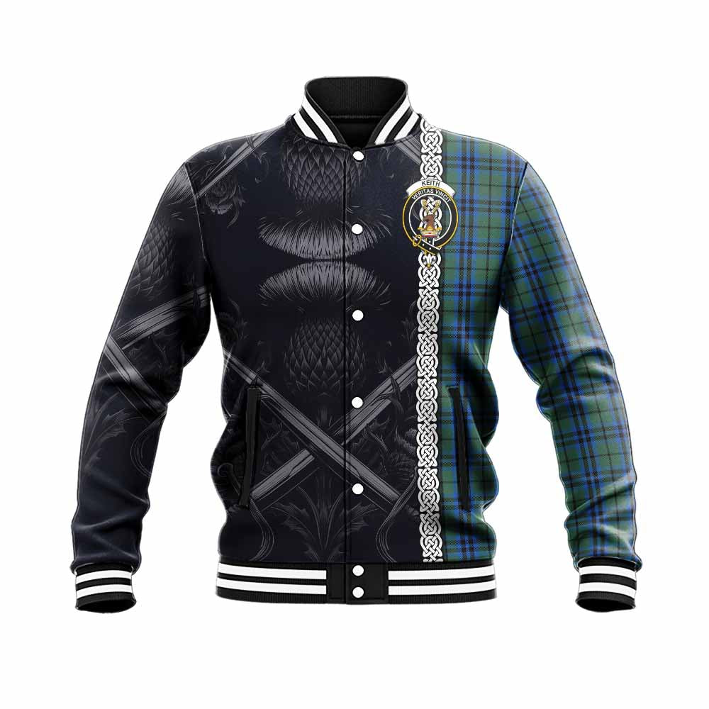 Tartan Vibes Clothing Keith Tartan Baseball Jacket with Family Crest Cross Sword Thistle Celtic Vibes