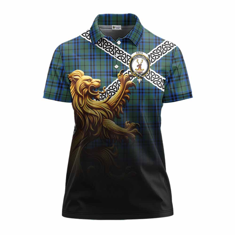 Tartan Vibes Clothing Keith Crest Tartan Women's Polo Shirt with Golden Lion Emblem Celtic Style