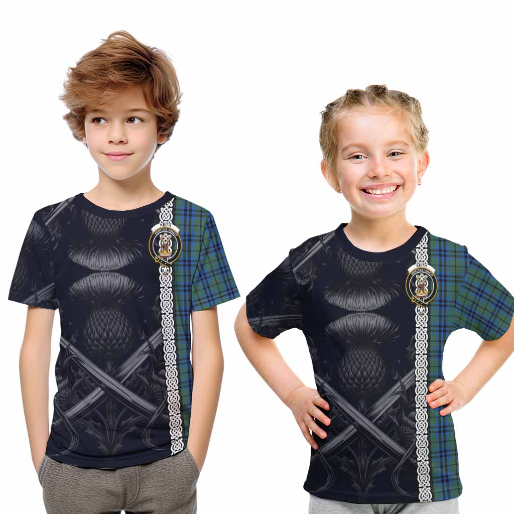 Tartan Vibes Clothing Keith Tartan Kid T-Shirt with Family Crest Cross Sword Thistle Celtic Vibes