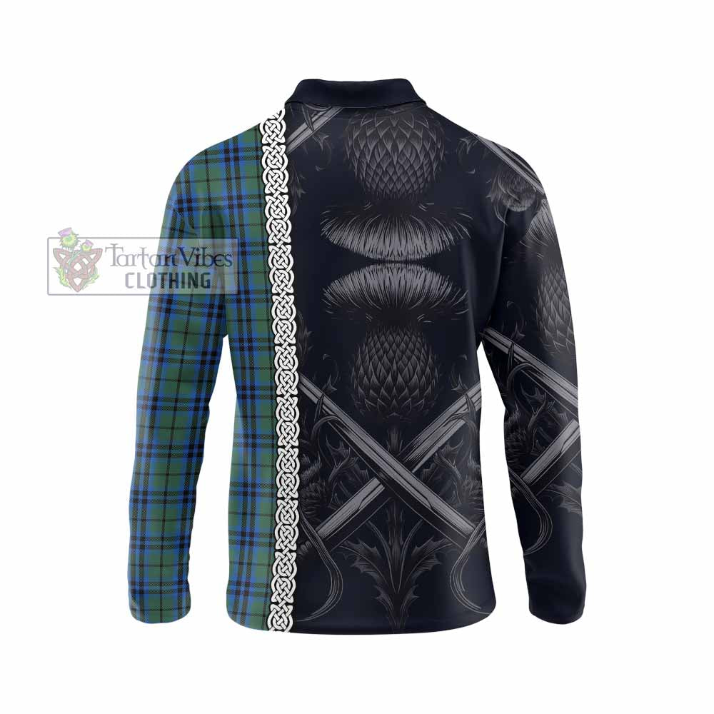 Tartan Vibes Clothing Keith Tartan Long Sleeve Polo Shirt with Family Crest Cross Sword Thistle Celtic Vibes