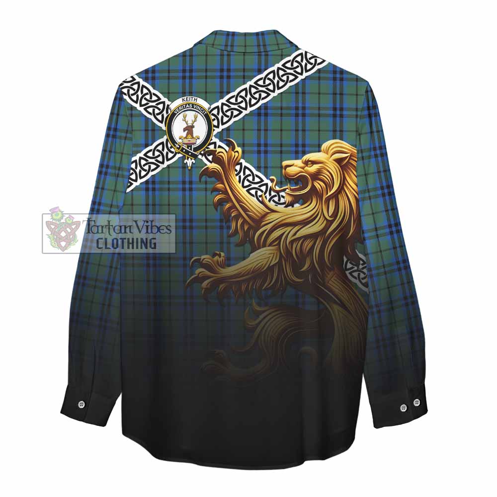 Tartan Vibes Clothing Keith Crest Tartan Women's Casual Shirt with Golden Lion Emblem Celtic Style