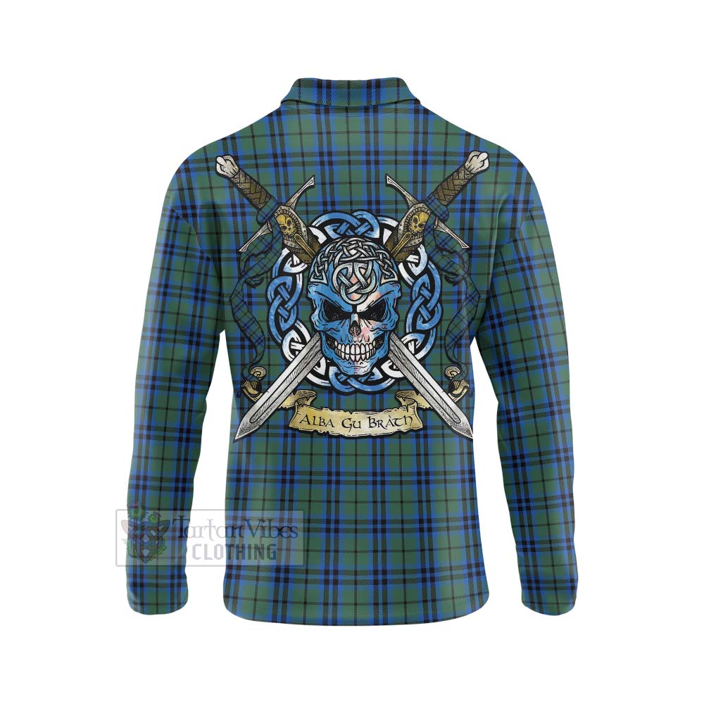 Keith Tartan Long Sleeve Polo Shirt with Family Crest Celtic Skull Style - Tartan Vibes Clothing