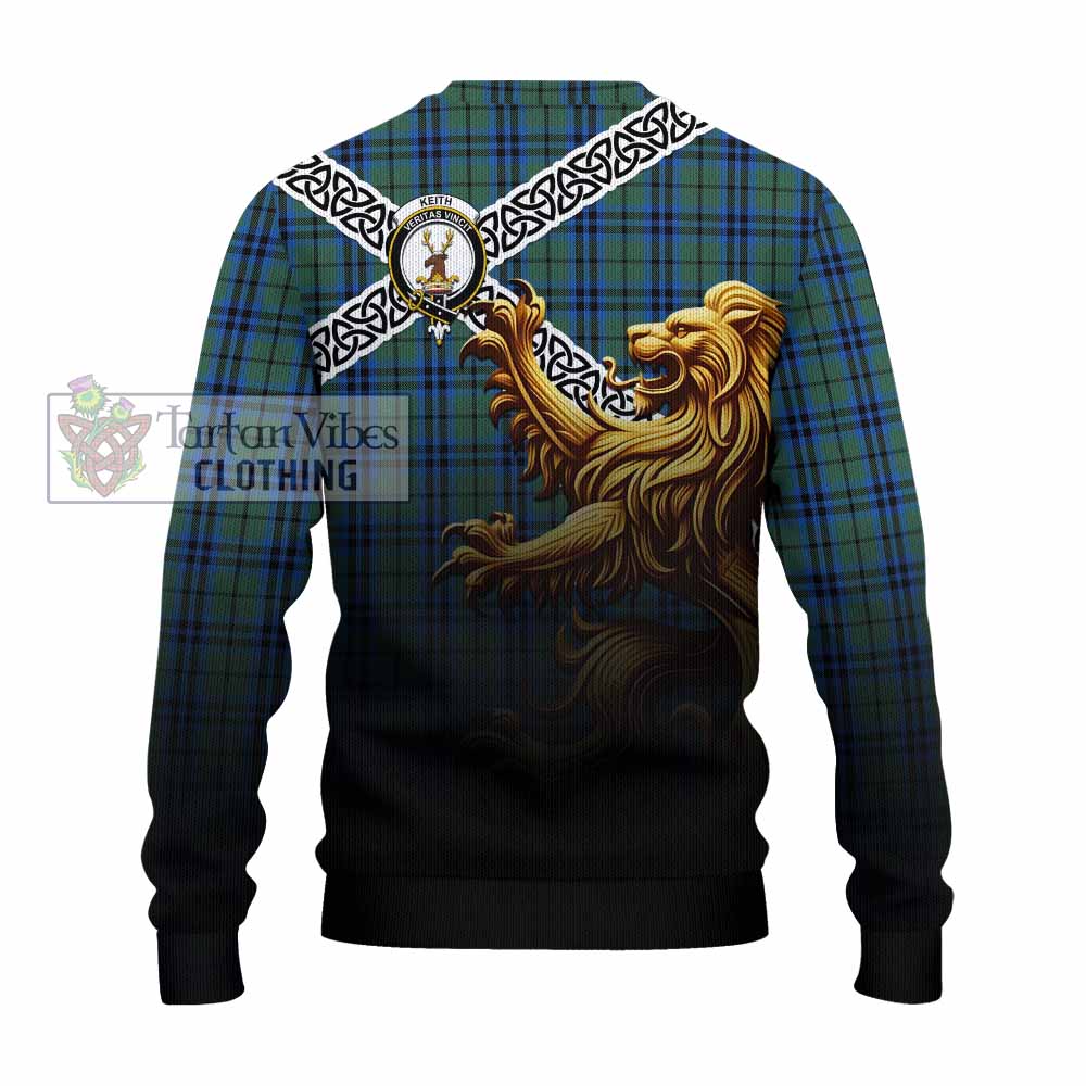 Tartan Vibes Clothing Keith Crest Tartan Knitted Sweater with Golden Lion Emblem Celtic Style