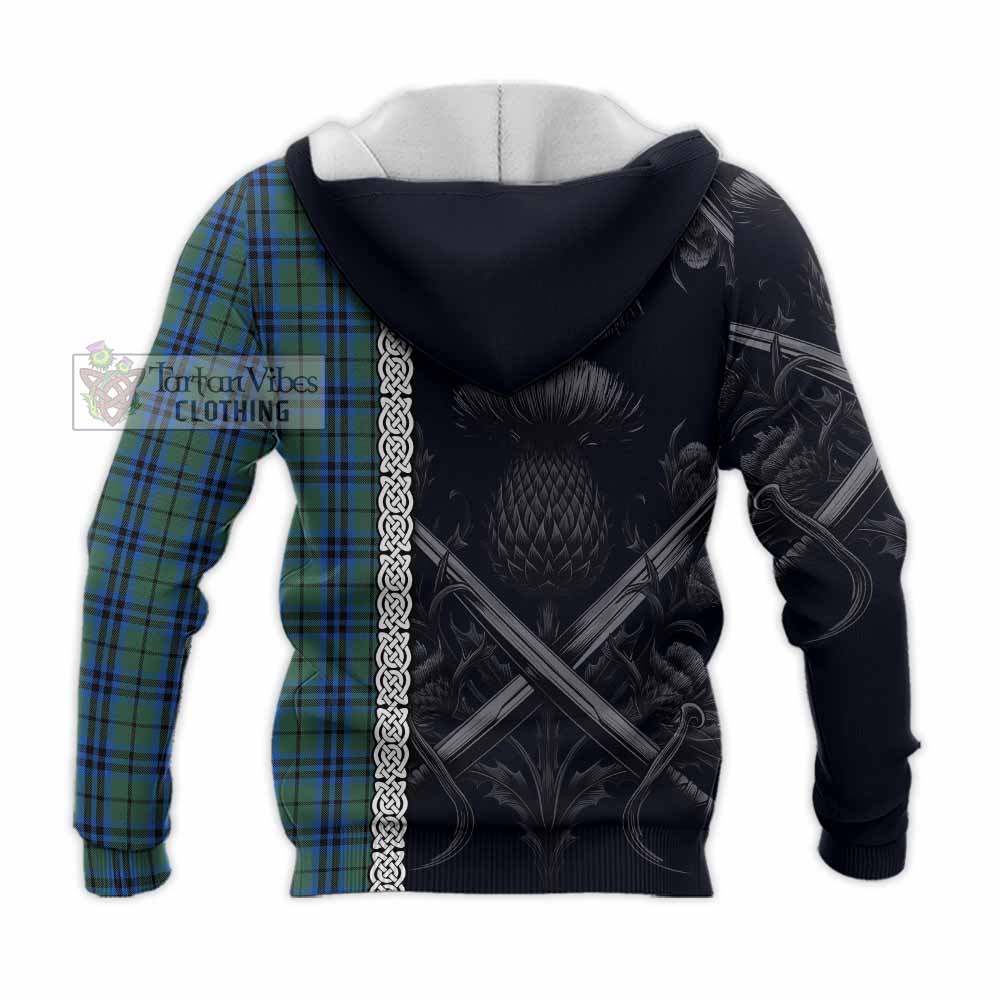 Tartan Vibes Clothing Keith Tartan Knitted Hoodie with Family Crest Cross Sword Thistle Celtic Vibes