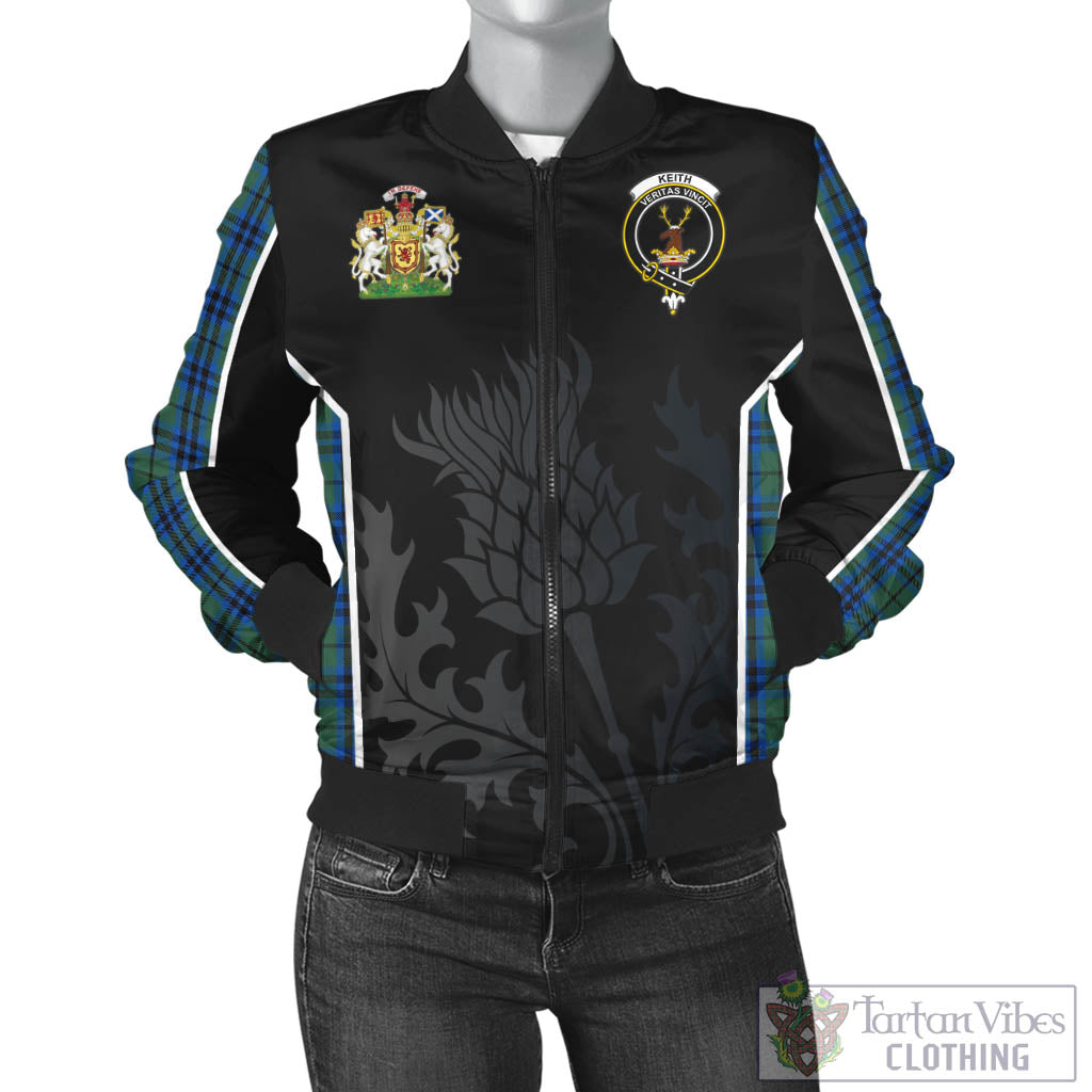 Tartan Vibes Clothing Keith Tartan Bomber Jacket with Family Crest and Scottish Thistle Vibes Sport Style
