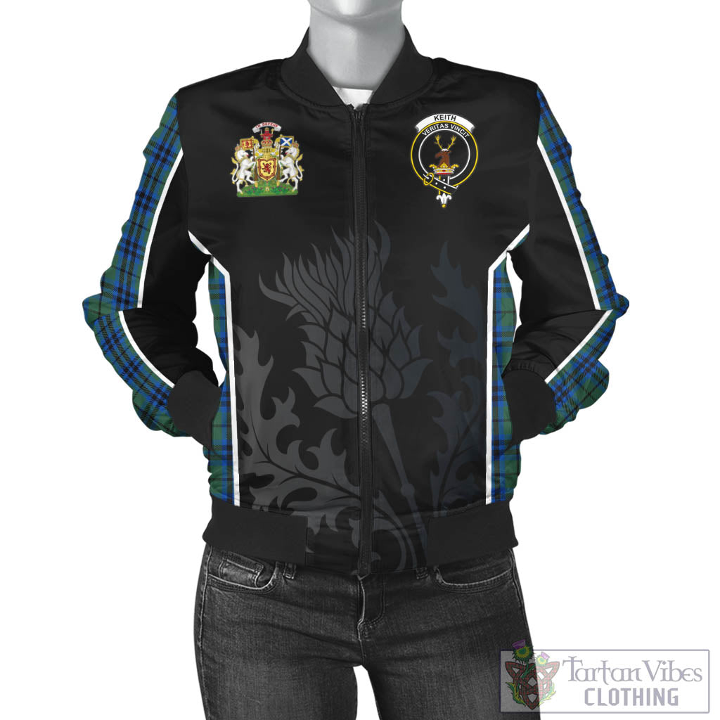 Keith Tartan Bomber Jacket with Family Crest and Scottish Thistle Vibes Sport Style - Tartan Vibes Clothing