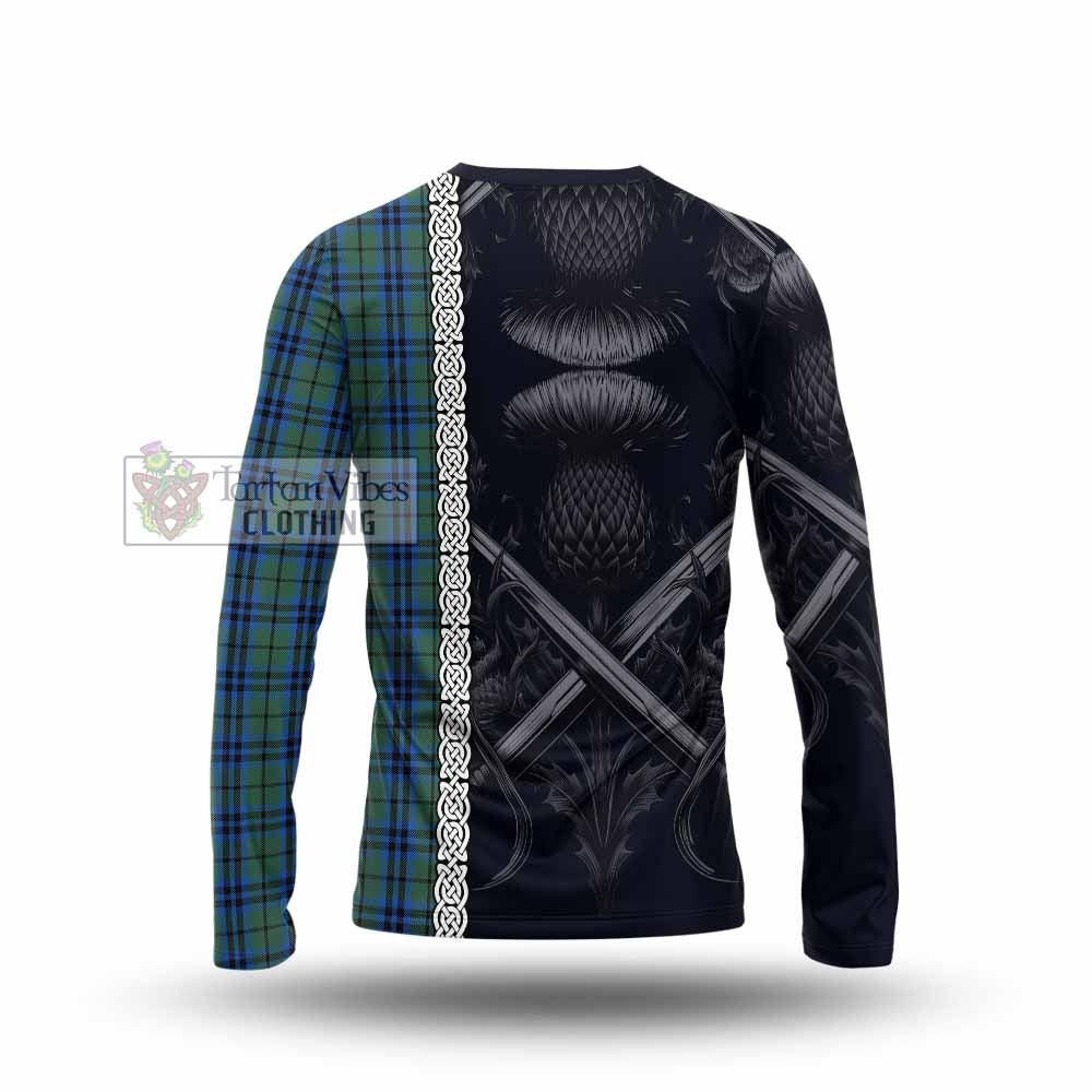 Tartan Vibes Clothing Keith Tartan Long Sleeve T-Shirt with Family Crest Cross Sword Thistle Celtic Vibes