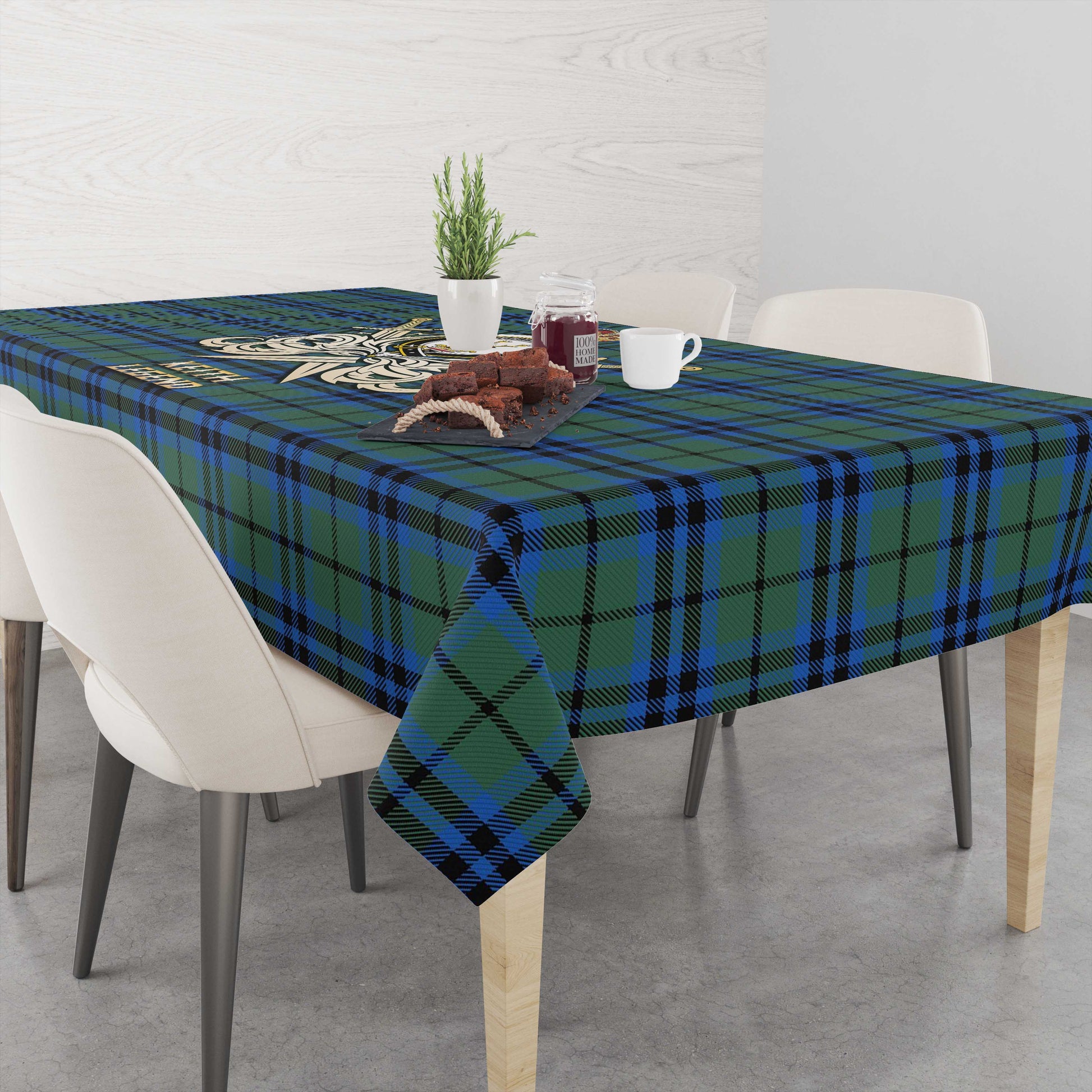 Tartan Vibes Clothing Keith Tartan Tablecloth with Clan Crest and the Golden Sword of Courageous Legacy