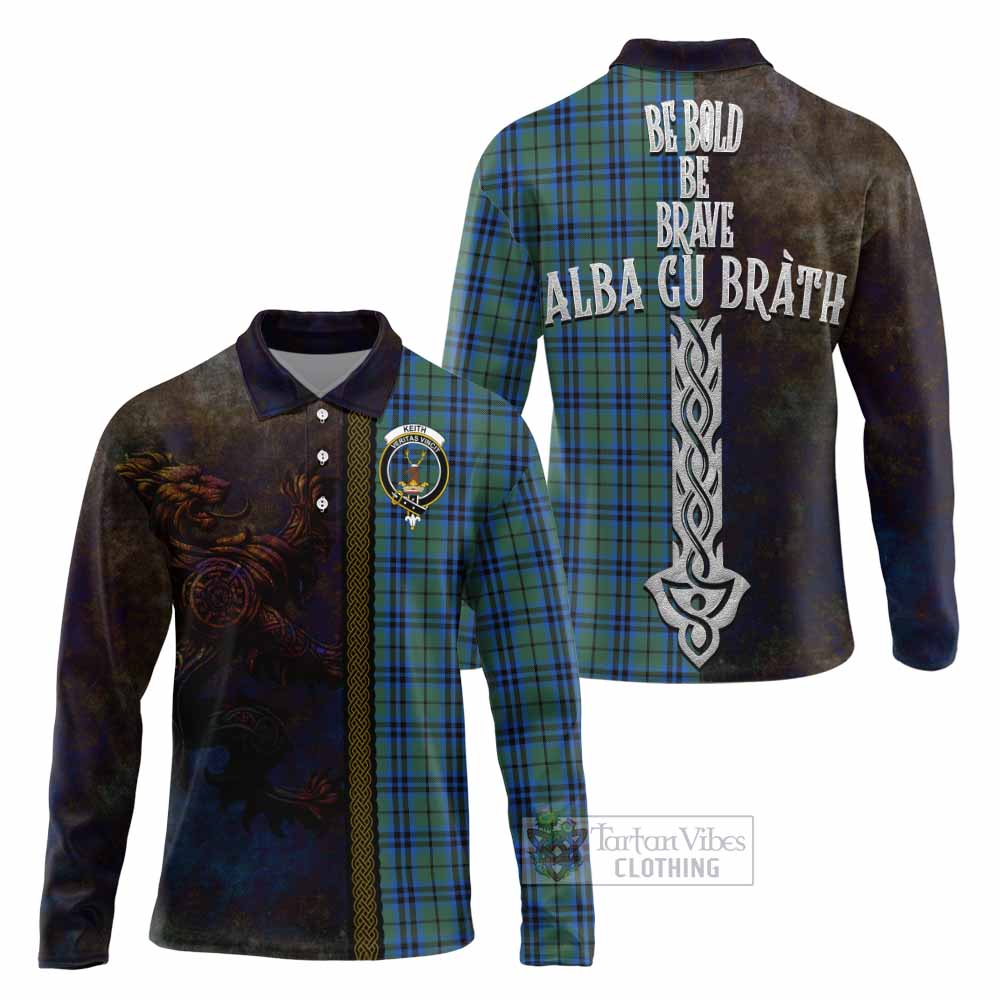 Tartan Vibes Clothing Keith Tartan Family Crest Long Sleeve Polo Shirt Alba Gu Brath Be Brave Lion Ancient Style