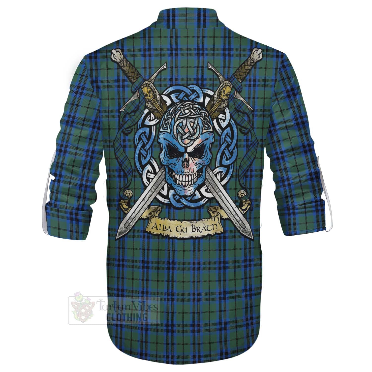 Tartan Vibes Clothing Keith Tartan Ghillie Kilt Shirt with Family Crest Celtic Skull Style