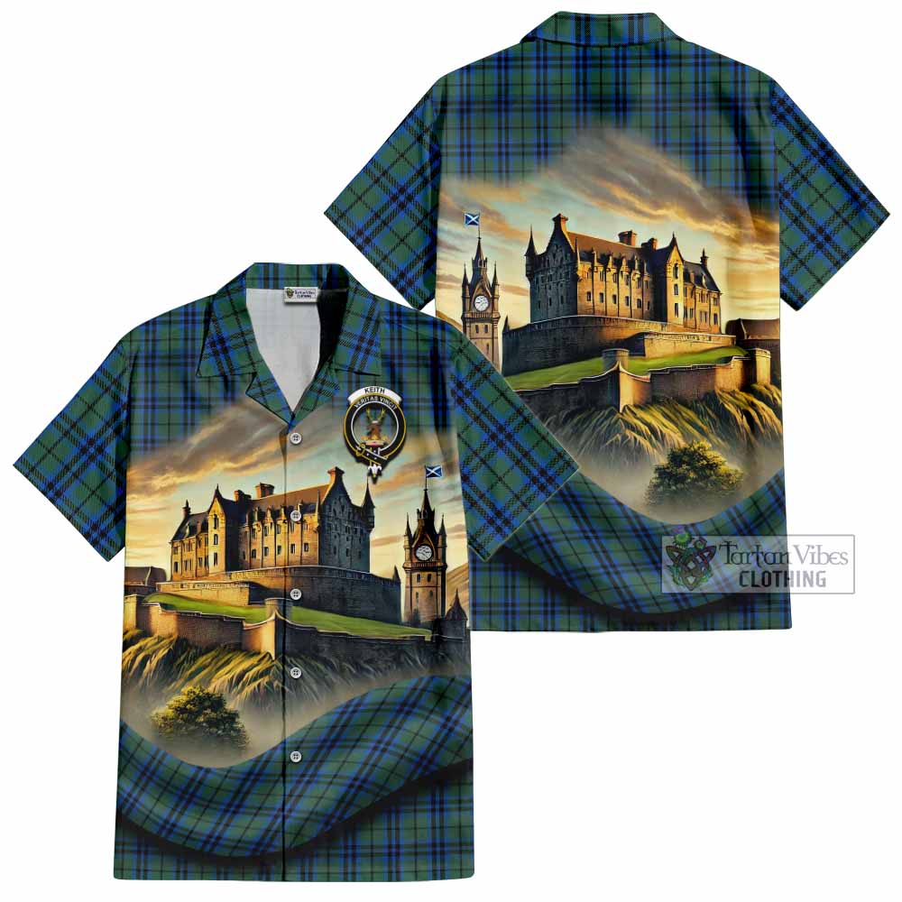 Tartan Vibes Clothing Keith Tartan Family Crest Short Sleeve Button Shirt with Scottish Ancient Castle Style