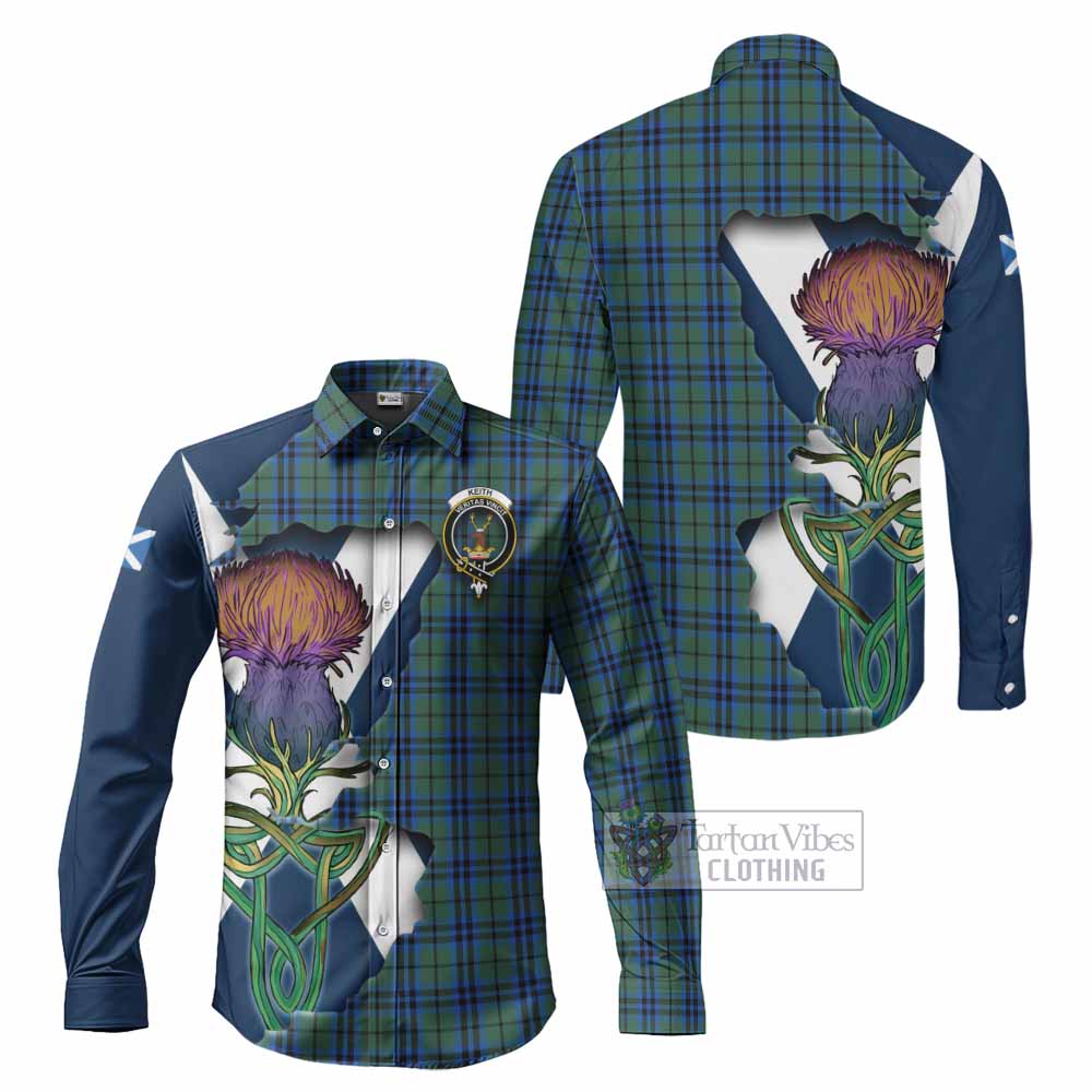 Tartan Vibes Clothing Keith Tartan Family Crest Long Sleeve Button Shirt Scottish Thistle Celtic Inspired