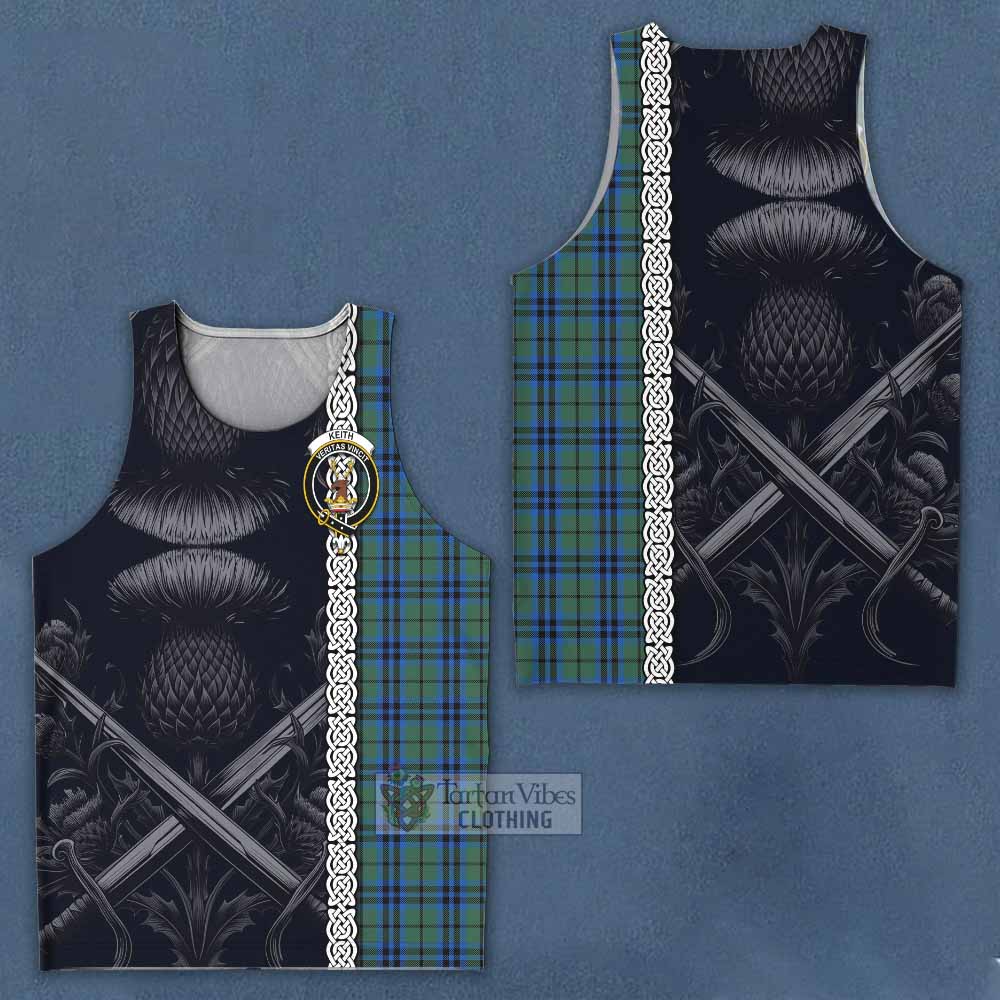 Tartan Vibes Clothing Keith Tartan Men's Tank Top with Family Crest Cross Sword Thistle Celtic Vibes