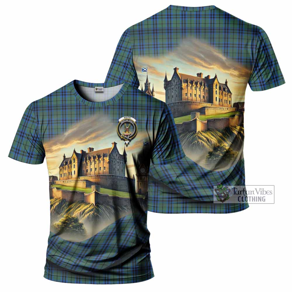 Tartan Vibes Clothing Keith Tartan Family Crest T-Shirt with Scottish Ancient Castle Stype