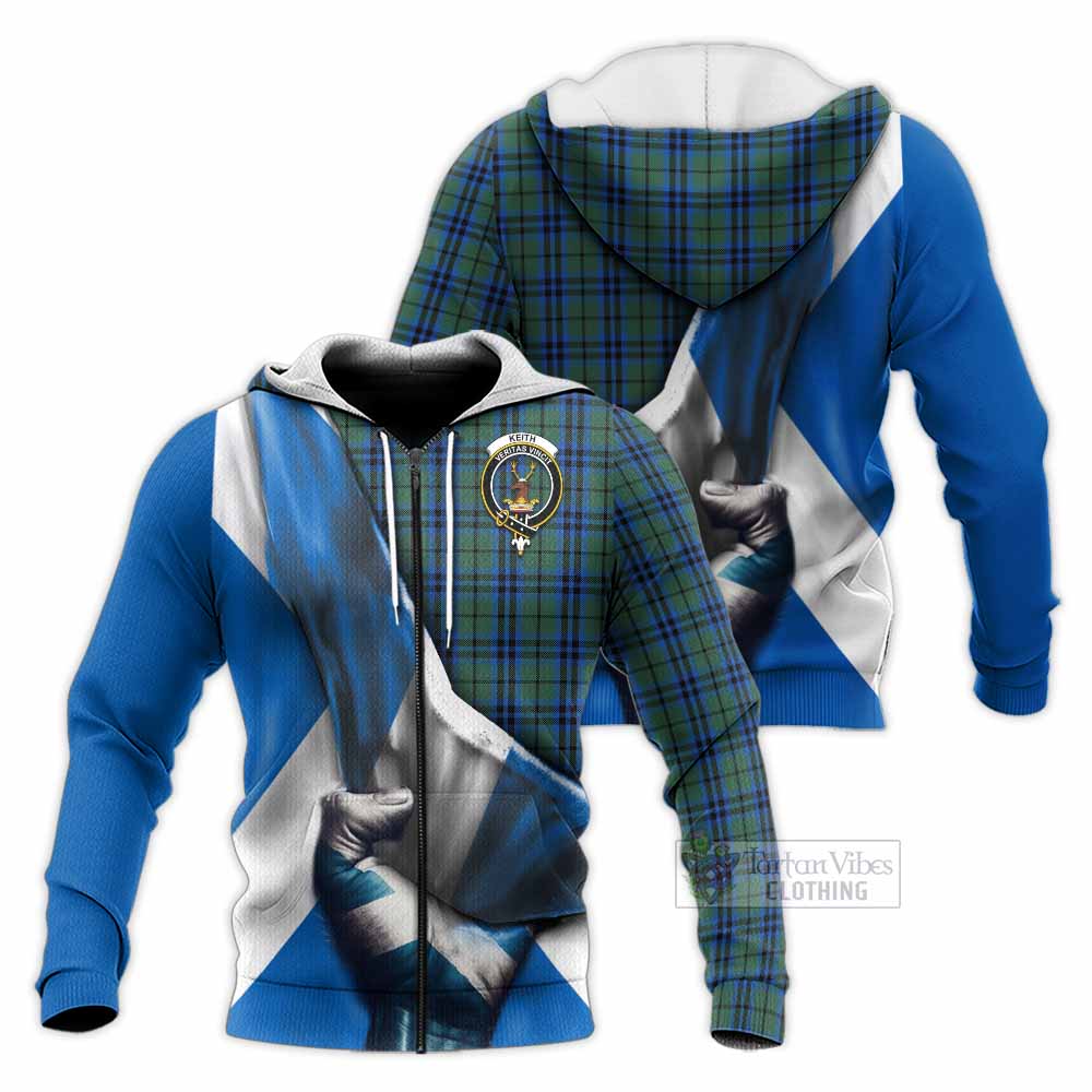 Tartan Vibes Clothing Keith Tartan Knitted Hoodie with Family Crest Scotland Patriotic Style