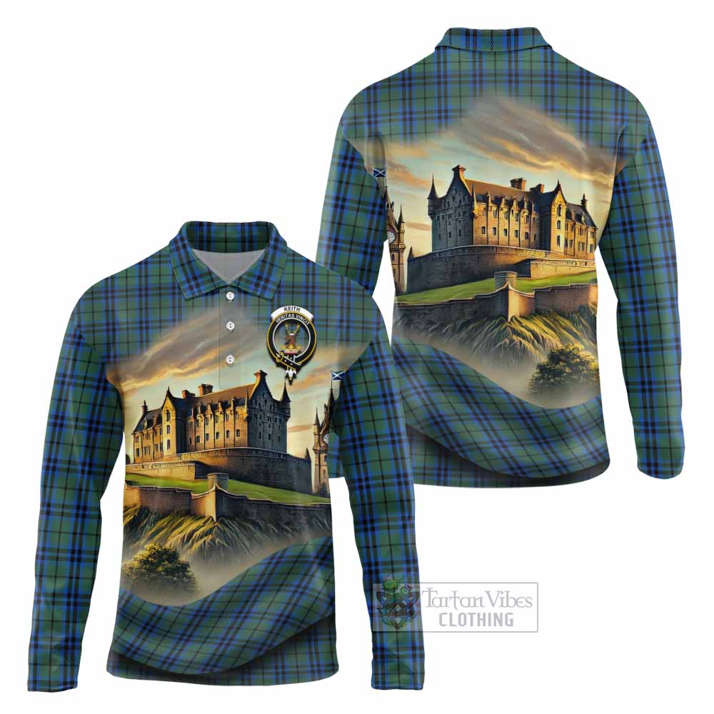 Tartan Vibes Clothing Keith Tartan Family Crest Long Sleeve Polo Shirt with Scottish Ancient Castle Style