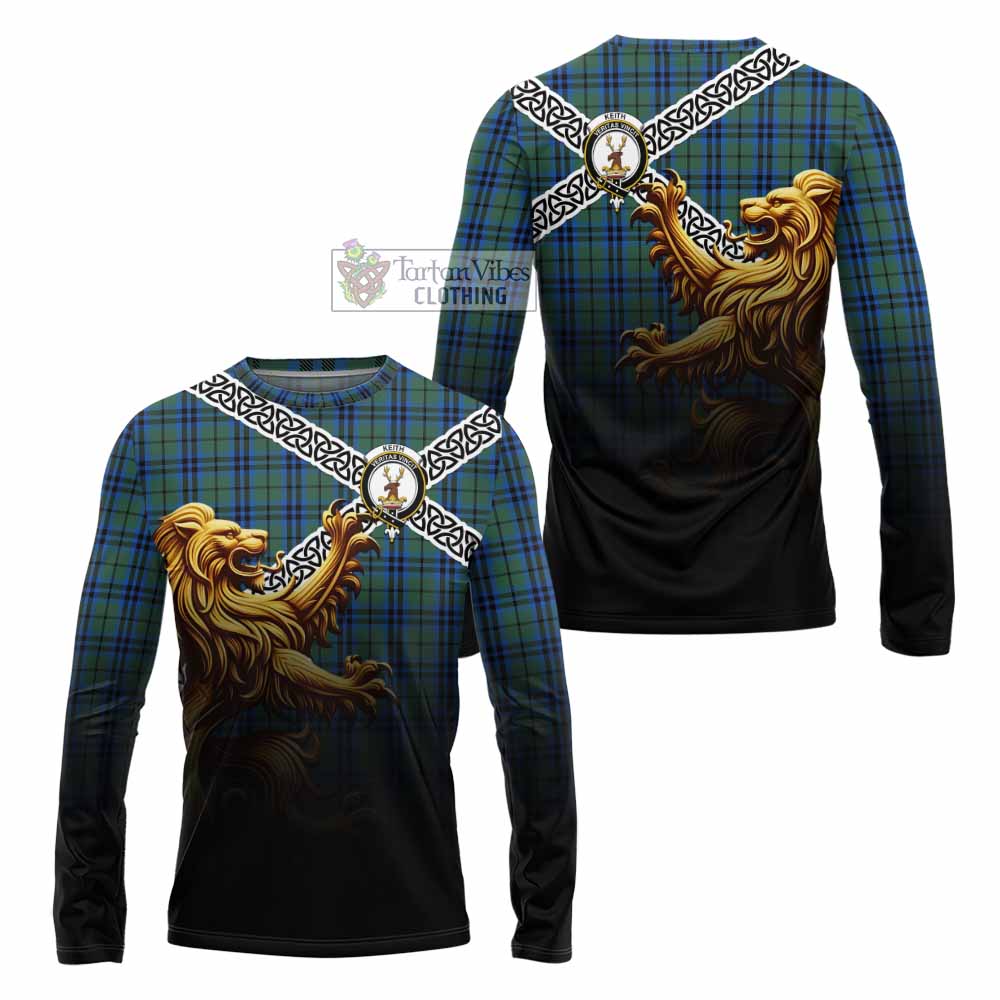 Tartan Vibes Clothing Keith Crest Tartan Long Sleeve T-Shirt with Golden Lion Emblem Celtic Style
