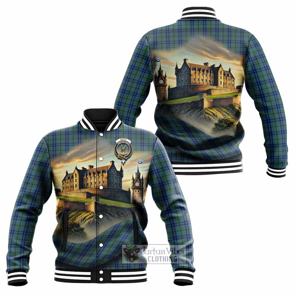 Tartan Vibes Clothing Keith Tartan Family Crest Baseball Jacket with Scottish Ancient Castle Style