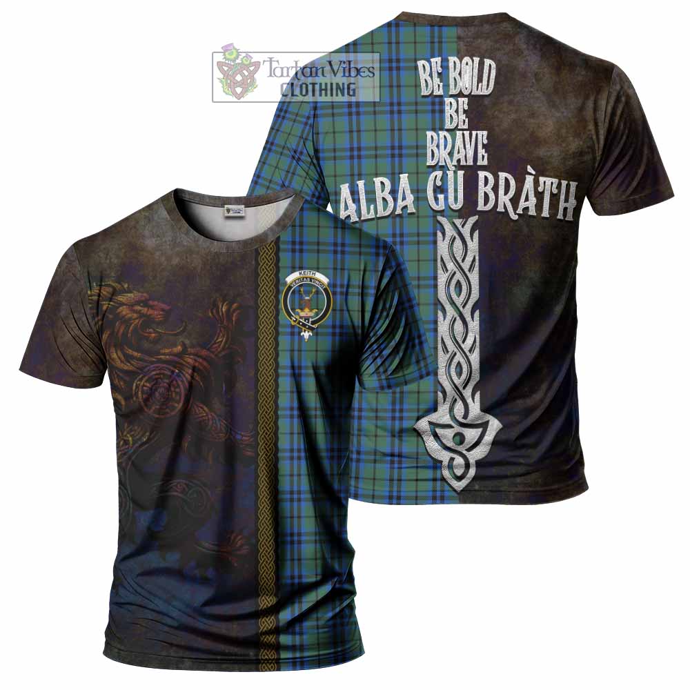 Tartan Vibes Clothing Keith Tartan Family Crest T-Shirt Alba Gu Brath Be Brave Lion Ancient Style