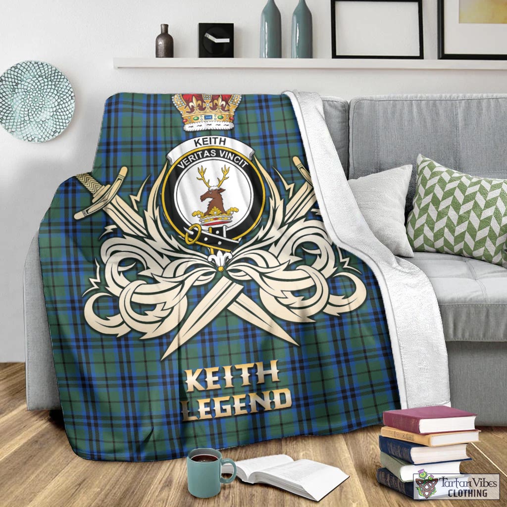 Tartan Vibes Clothing Keith Tartan Blanket with Clan Crest and the Golden Sword of Courageous Legacy