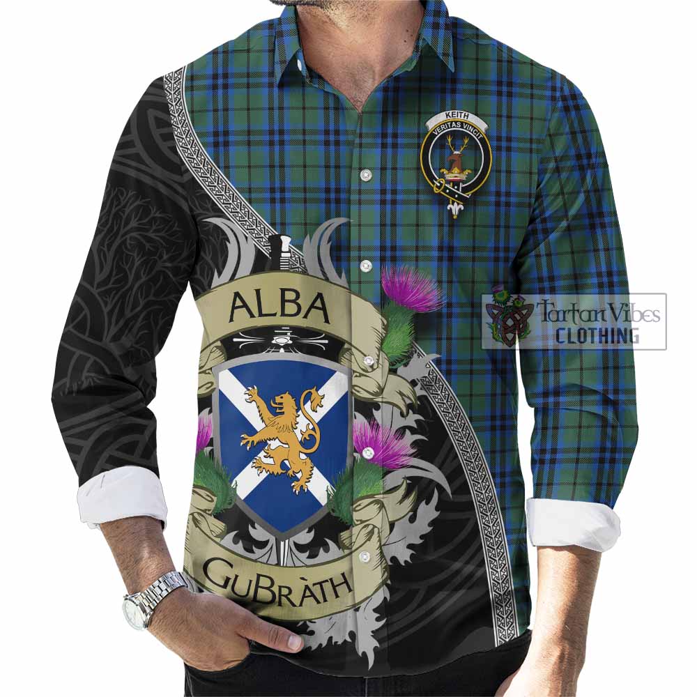 Tartan Vibes Clothing Keith Tartan Family Crest Long Sleeve Button Shirt Lion Rampant Royal Thistle Shield Celtic Inspired