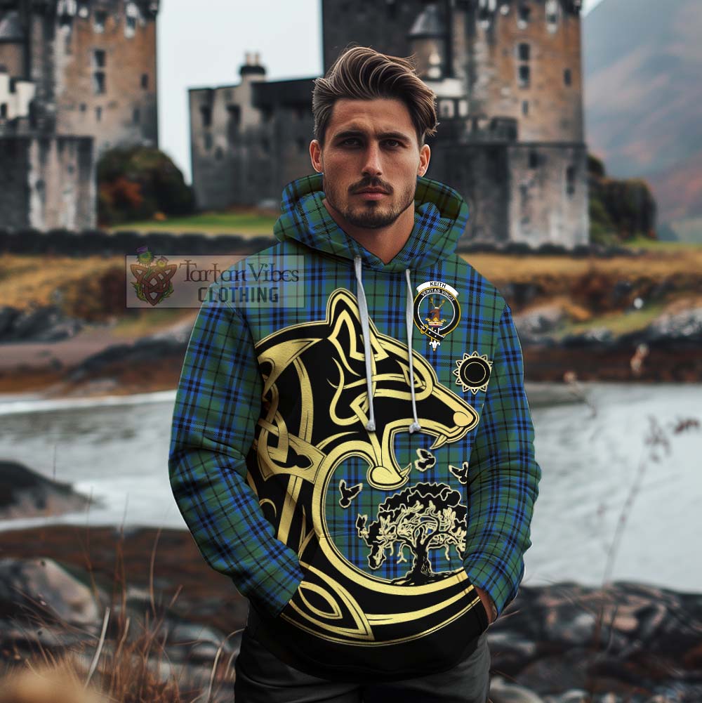 Tartan Vibes Clothing Keith Tartan Cotton Hoodie with Family Crest Celtic Wolf Style