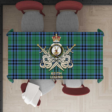 Keith Ancient Tartan Tablecloth with Clan Crest and the Golden Sword of Courageous Legacy