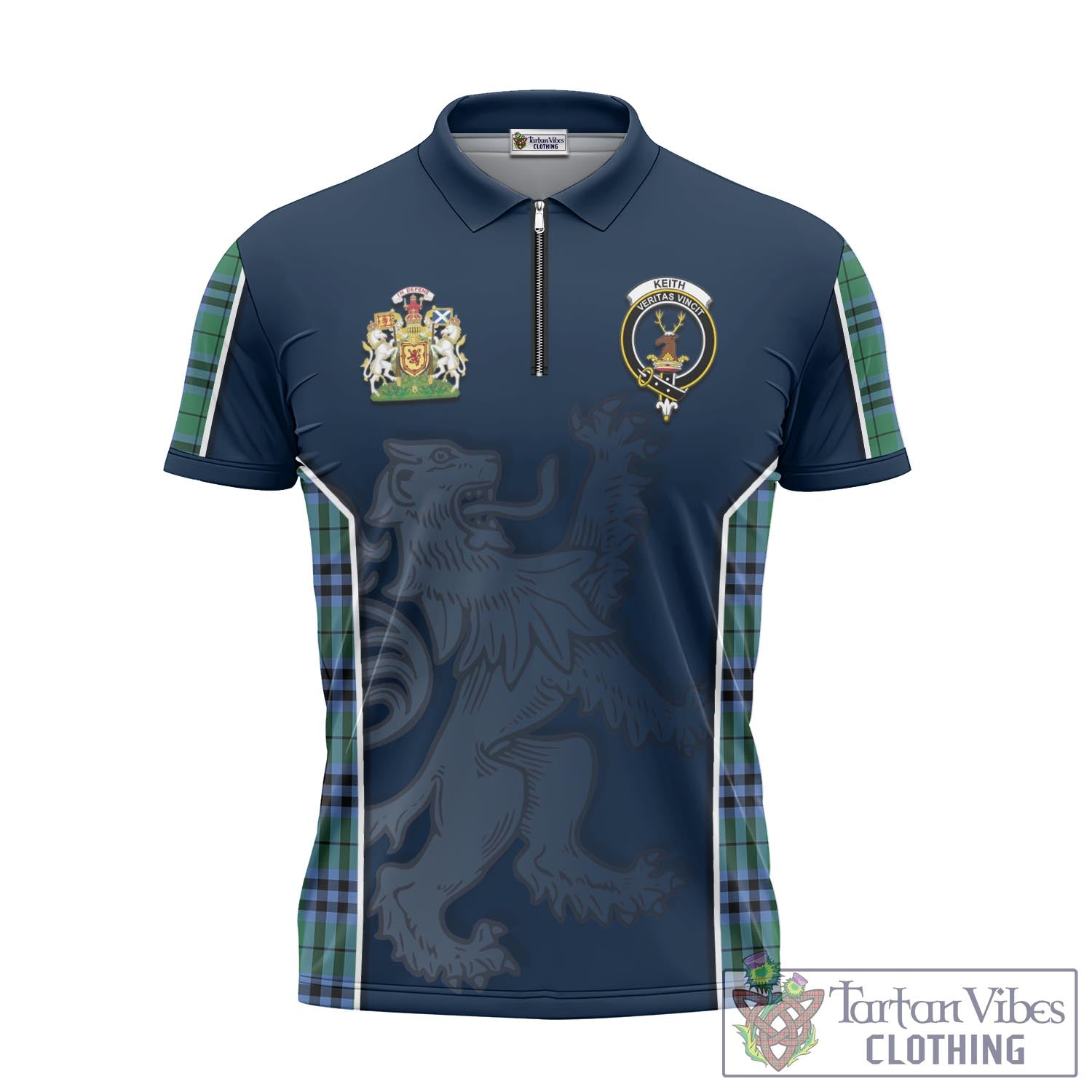 Tartan Vibes Clothing Keith Ancient Tartan Zipper Polo Shirt with Family Crest and Lion Rampant Vibes Sport Style