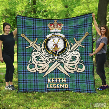 Keith Ancient Tartan Quilt with Clan Crest and the Golden Sword of Courageous Legacy