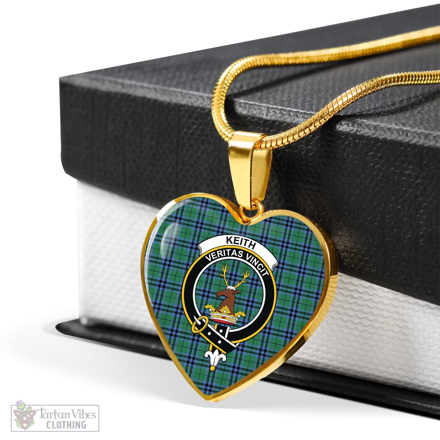 Tartan Vibes Clothing Keith Ancient Tartan Heart Necklace with Family Crest