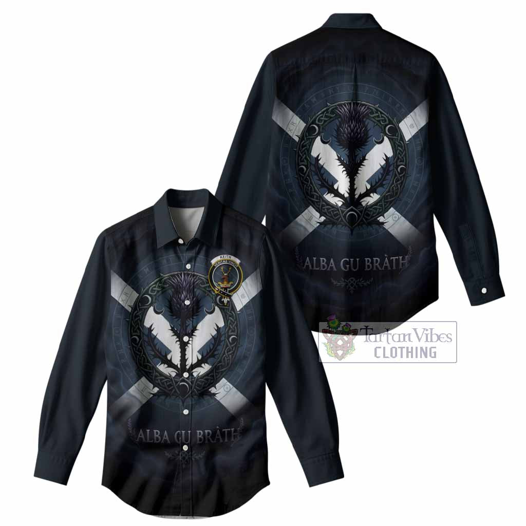 Keith Clan Crest Women Casual Shirt with Celtic Knot Thistle and Saltire