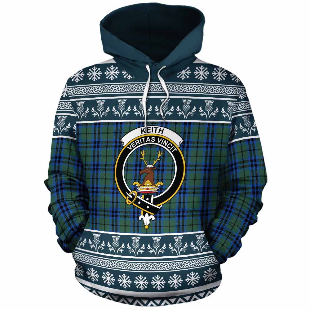 Keith Clan Tartan Christmas Cotton Hoodie with Family Crest - Tartan Vibes Clothing
