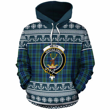 Keith Clan Tartan Christmas Cotton Hoodie with Family Crest