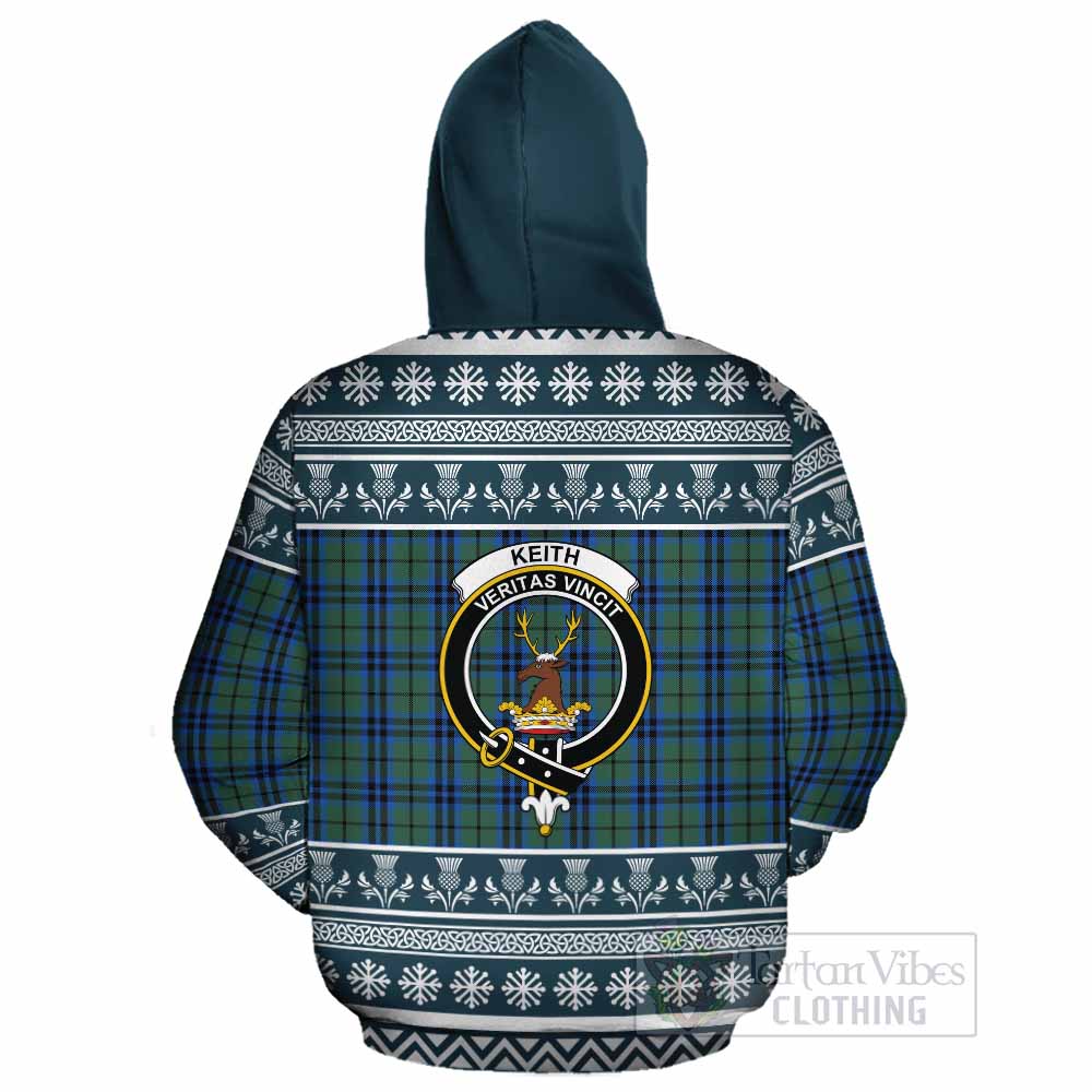 Keith Clan Tartan Christmas Cotton Hoodie with Family Crest - Tartan Vibes Clothing
