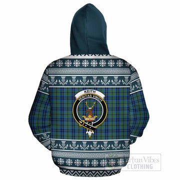 Keith Clan Tartan Christmas Cotton Hoodie with Family Crest