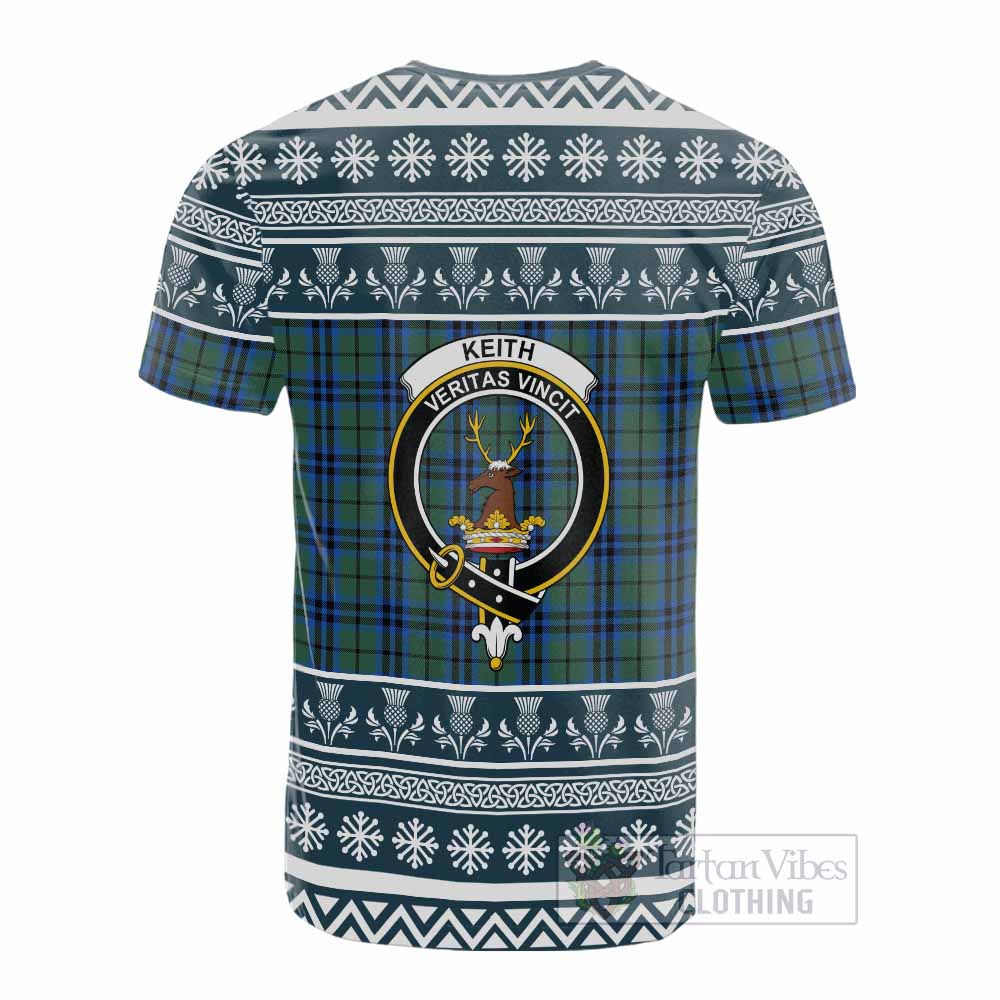Keith Clan Tartan Christmas Cotton T-shirt with Family Crest - Tartan Vibes Clothing