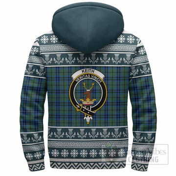Keith Clan Tartan Christmas Fleece Hoodie with Family Crest