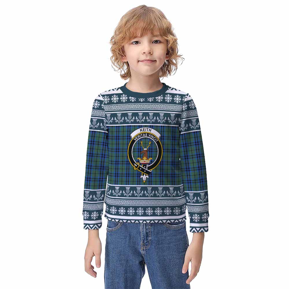 Keith Clan Tartan Christmas Kid Ugly Sweatshirt with Family Crest - Tartan Vibes Clothing
