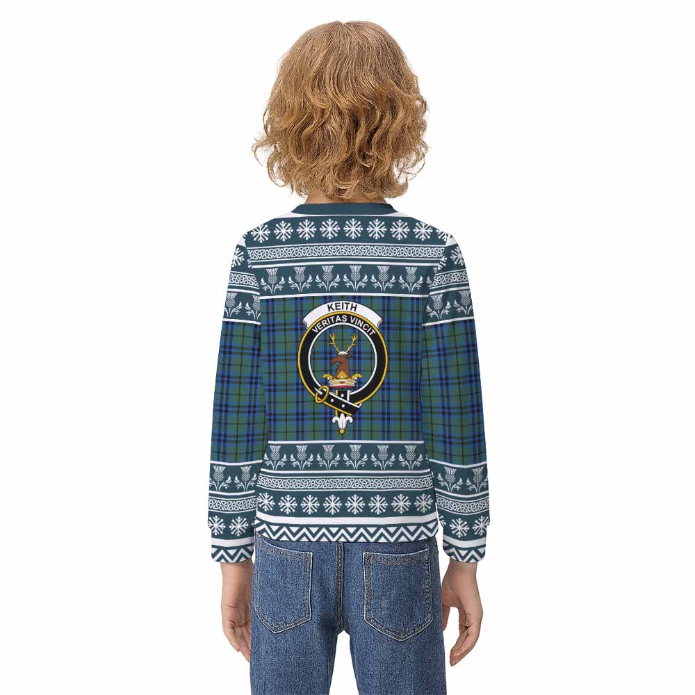 Keith Clan Tartan Christmas Kid Ugly Sweatshirt with Family Crest - Tartan Vibes Clothing