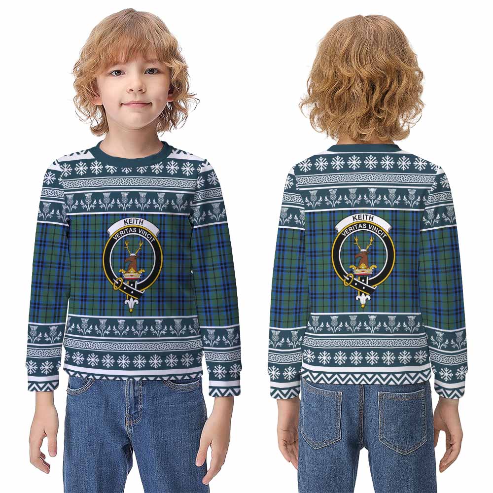 Keith Clan Tartan Christmas Kid Ugly Sweatshirt with Family Crest - Tartan Vibes Clothing