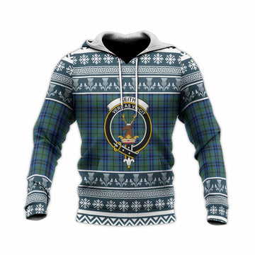 Keith Clan Tartan Christmas Knitted Hoodie with Family Crest