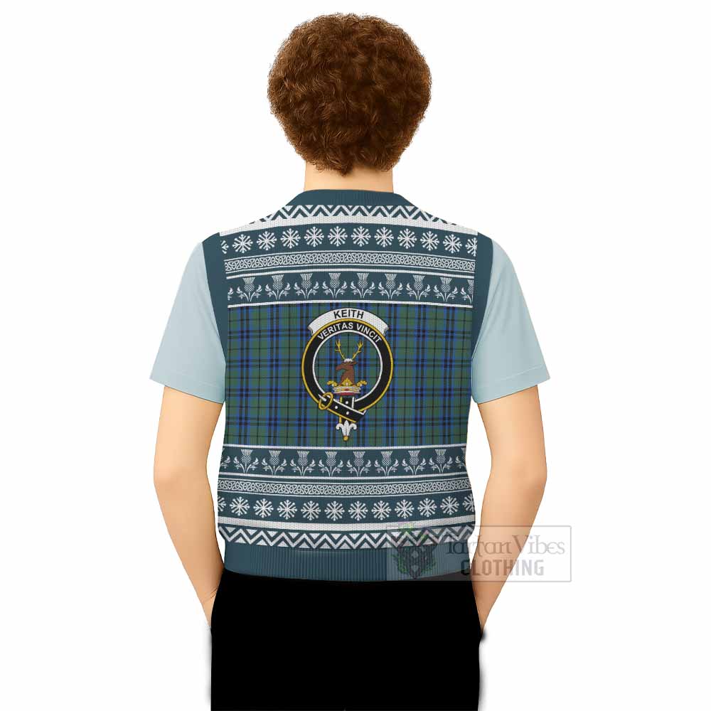 Keith Clan Tartan Christmas Knitted V-Neck Vest with Family Crest - Tartan Vibes Clothing