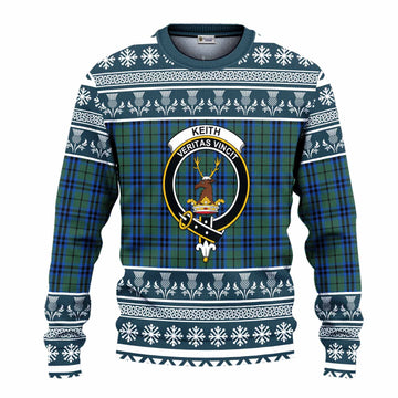 Keith Clan Tartan Christmas Ugly Sweater with Family Crest