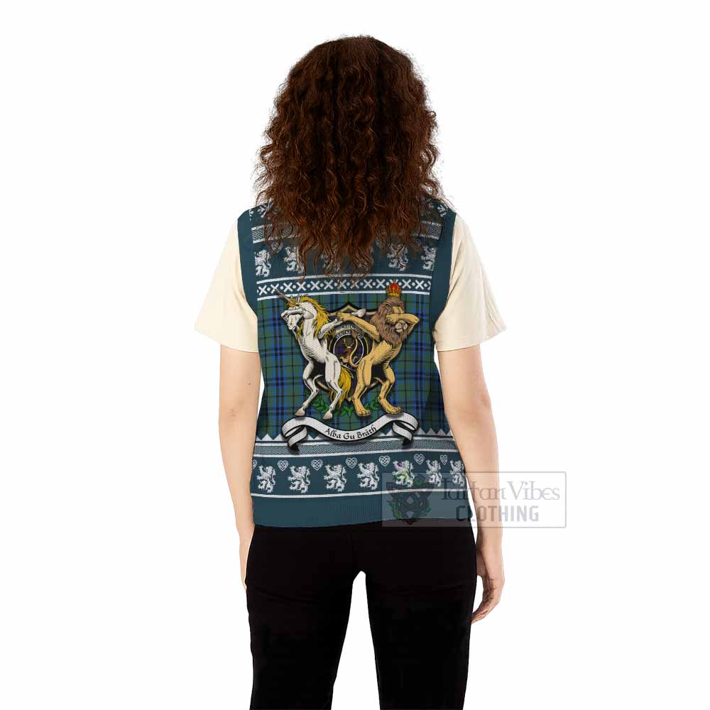 Keith Clan Tartan Crest Christmas Knitted V-Neck Vest Coat of Arms Funny Style - Tartan Vibes Clothing