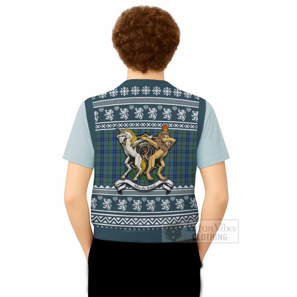 Keith Clan Tartan Crest Christmas Knitted V-Neck Vest Coat of Arms Funny Style - Tartan Vibes Clothing